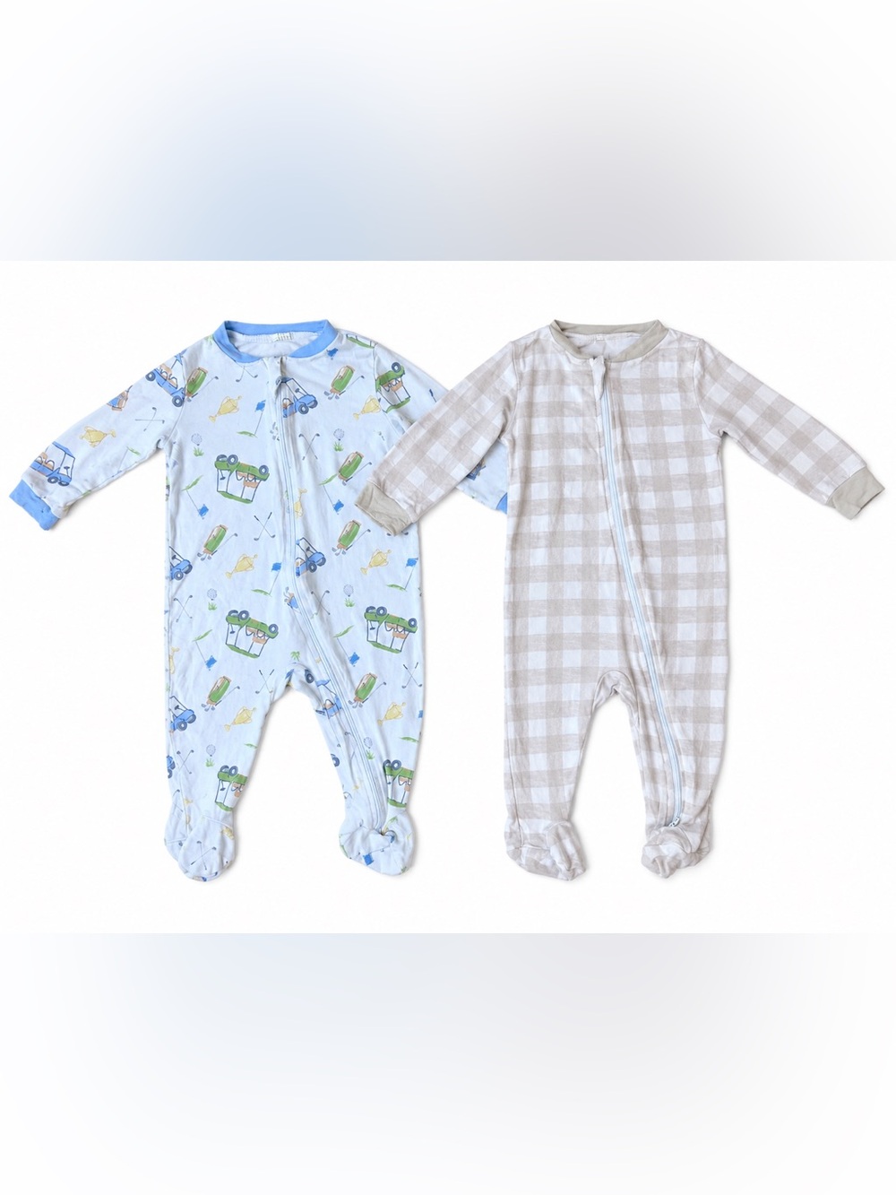Milkberry Bamboo Zip Footie Bundle 3-6M Golf + Checkered